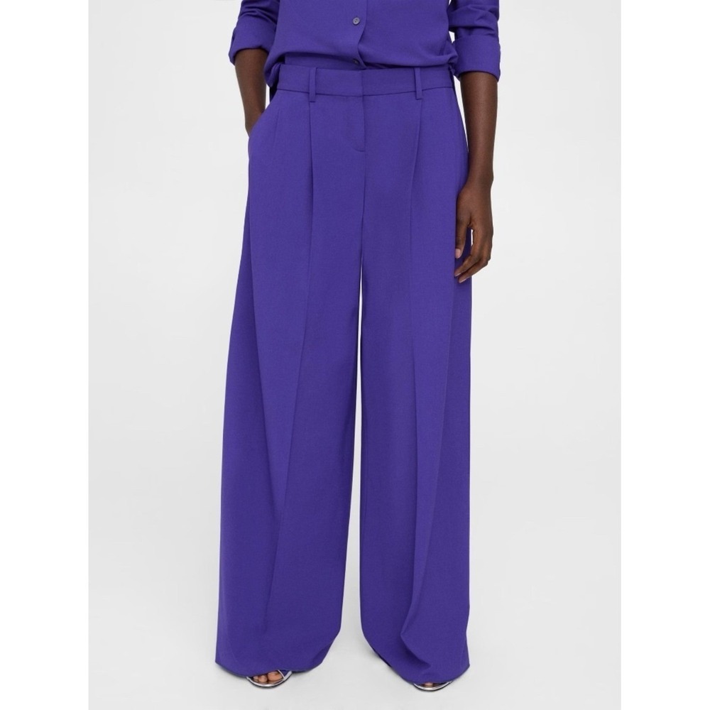 Theory Pleated Low-Rise Wide Leg Pant in Good Wool - Blue Iris (Purple) | Size 2 - Picture 1 of 12